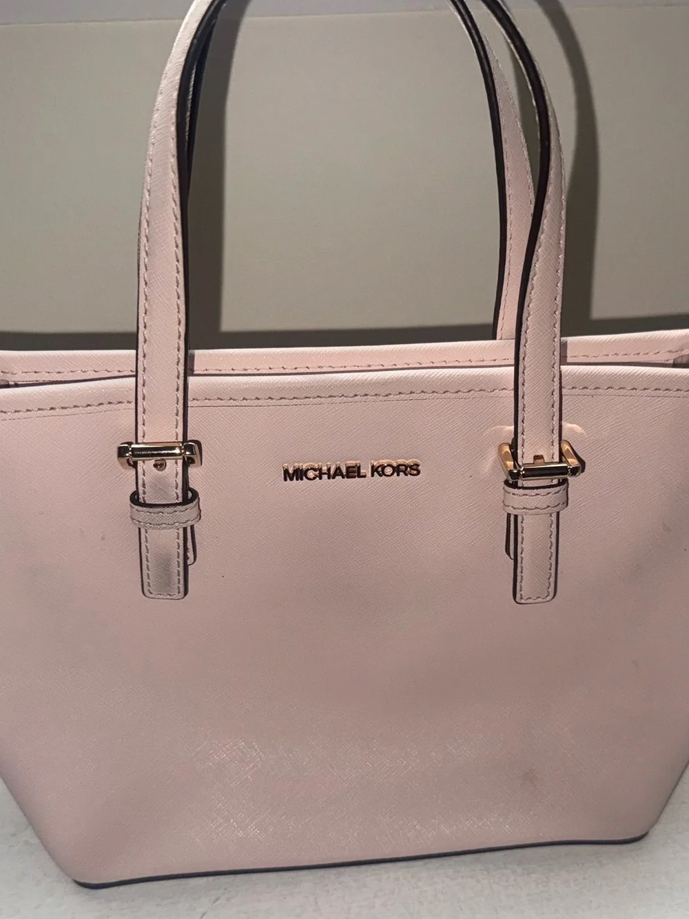 Michael Kors Light Pink Saffiano Leather Tote with Gold Hardware